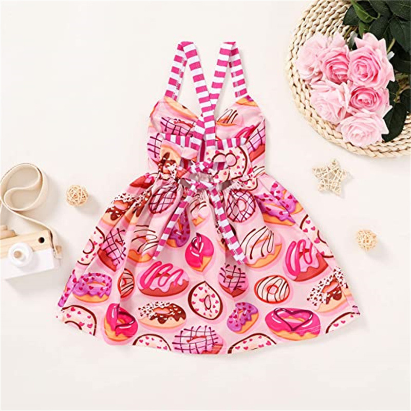 Conyson Wholesale Princess Girls Summer Toddler Kids Sleeveless Ice Cream Print Strap Tutu Party Dress Sundress Clothes Casual