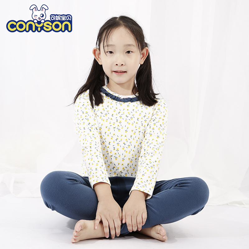 Winter Floral Long Sleeve Pijamas Kids Pyjamas Custom Ribbed Wholesale Pajamas Kids Organic Girls' Sleepwear