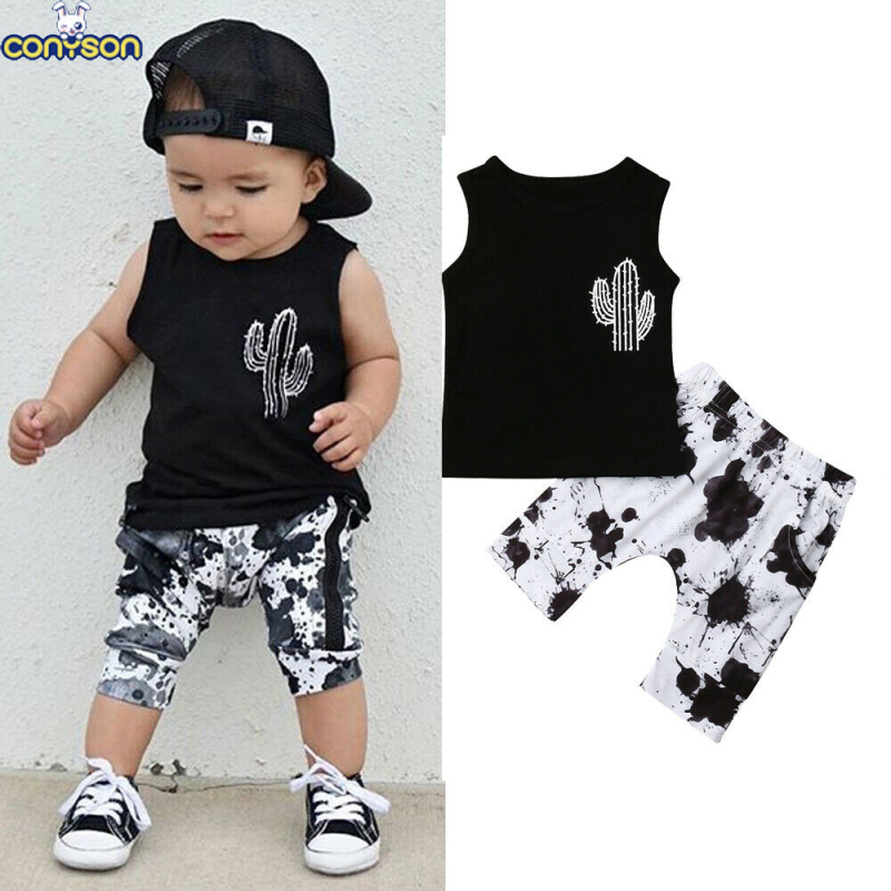 Conyson ins summer infant Boy Casual vest tshirt 2 Pieces short Toddler baby children boy clothes kids wear Fashion clothing Set