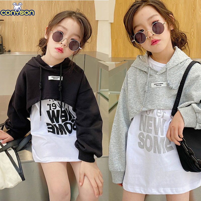 Conyson Wholesale Girls Spring Summer Kids Clothing New Baby Girls Long Sleeves 2Pcs Short Hoodies Dress Clothing Skirt Set Kids