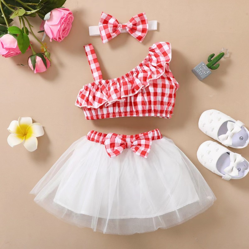 Conyson Hot Wholesale Summer Pastoral Style Sleeveless Shirring Design Bowknot 1 to 6 years old clothing Little girls set