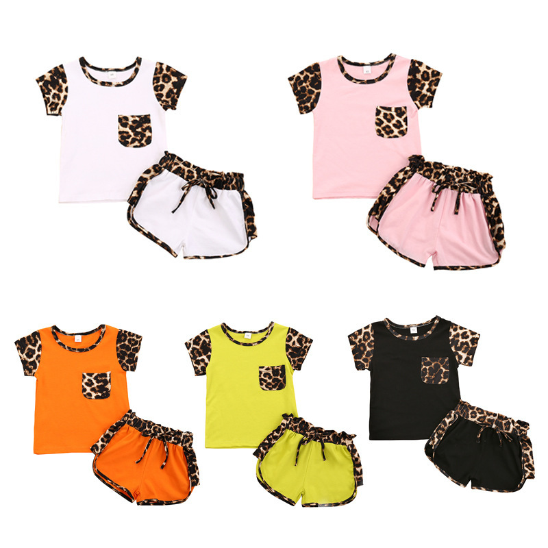Conyson hot sale Fashion korea Leopard Printed boutique Summer kids t shirt shorts Outfit Set Cotton Baby boy Girl Clothing Sets