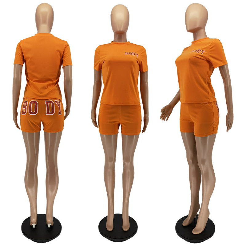 2022 Custom Logo Women Summer Short Set Short Sleeve T Shirt Biker Shorts Sets Skinny 2 Piece Short Set Women Clothing