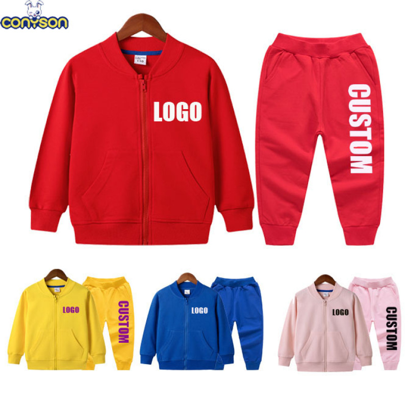 Conyson Custom Made Outdoor hot sale toddler jogger zipper suit Baby Clothes Kids cotton clothing Tracksuits Sweatsuit Sets