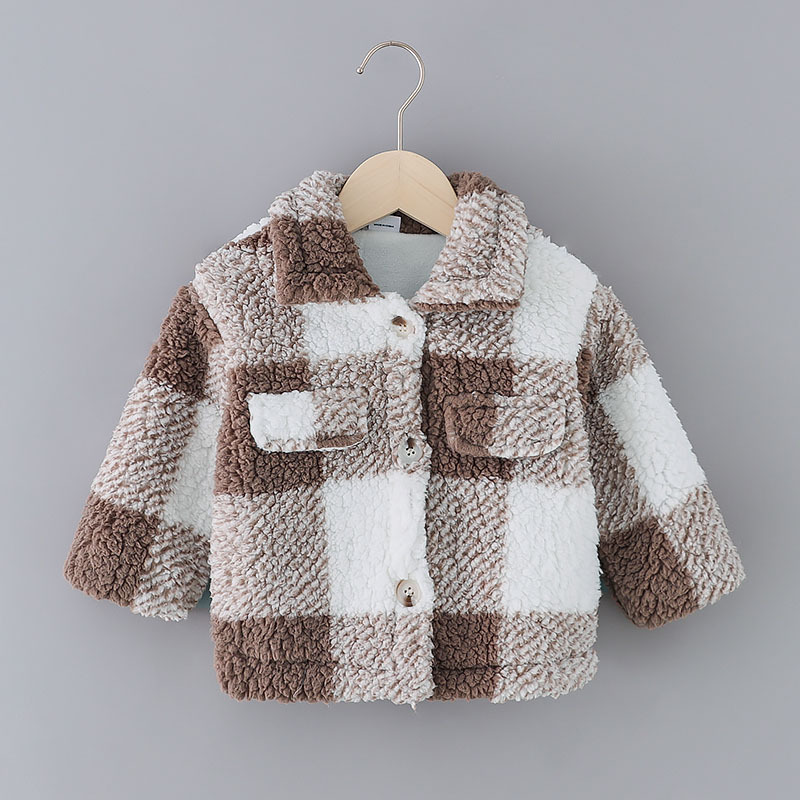 Conyson New Toddler Girls Plaid Lapel Collar Button Design Coat Jacket for Girls Boy Baby Kids Winter Children's Warm Outerwear