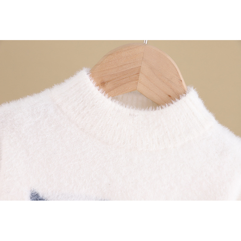 Factory Supply Long Sleeve Cartoon O-Neck Pullover Kids Girls Designer White Sweaters
