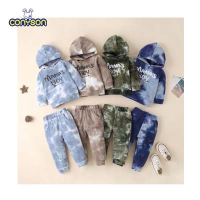 Conyson Kids Two Piece Clothing Set Children's Tie Dye Sweater Hooded Tracksuit Pullover Trousers Boys Two-piece Suit