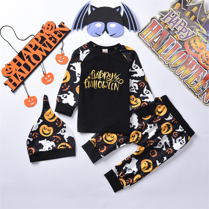 Conyson rts high quality toddler Kids halloween boutique fashion children print clothes baby Children's boy wear Clothing Sets