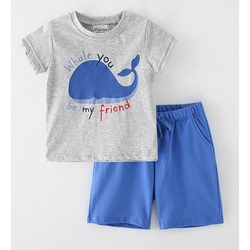 2-7 Years old boy Knitted O-Neck cartoon Child Kid Clothing Set outfits short sleeve pant suit kids clothes
