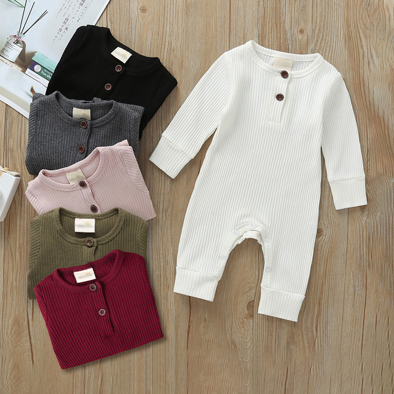 High Quality NewBorn Baby Bodysuit Clothes Ribbed Cotton Button Knitted Long Sleeve Baby Knit Romper