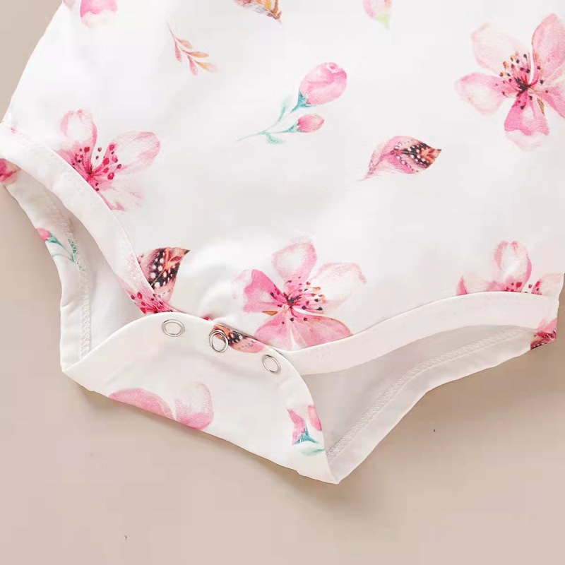 Conyson New Design Wholesale Summer Organic Cotton Short Sleeve Floral Patterns Cute Pink 3pcs Baby Girls Set