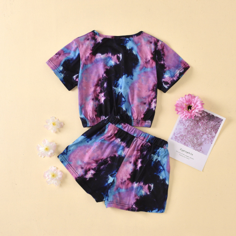 New Boutique Summer Toddler Girls 2-piece T-shirt And Shorts Tie Dye Clothing Set