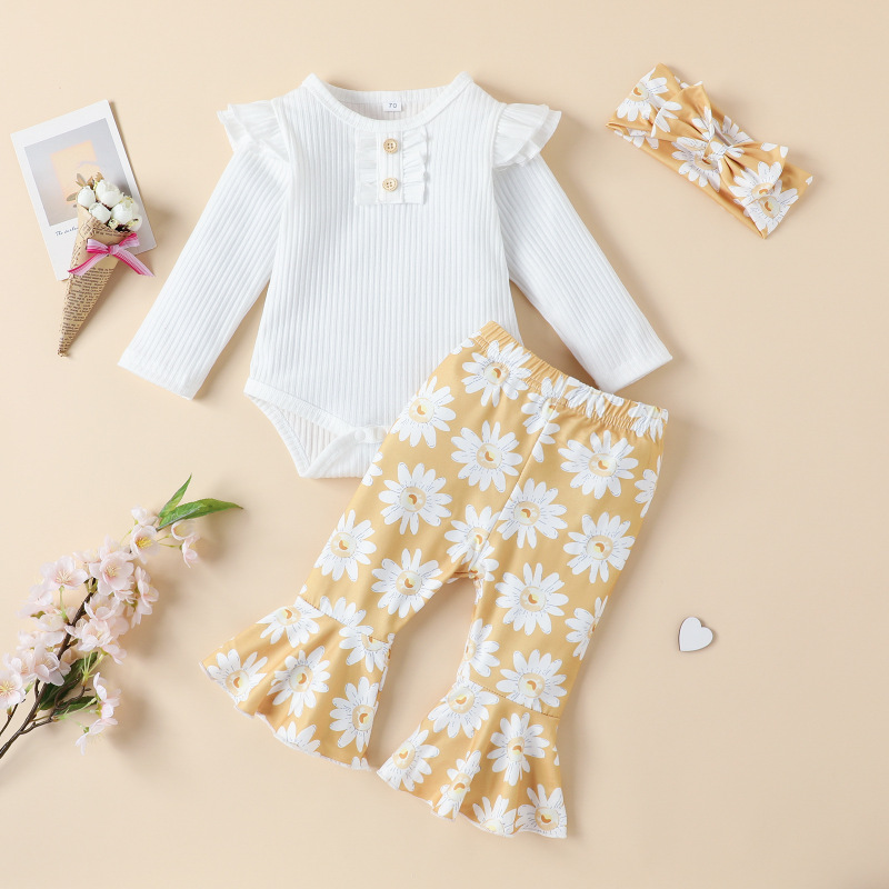 Conyson Newborn Baby Floral Clothes Set Infant Girls Ruffle Shirt Pants 2pcs Outfit Cotton Toddler Girls Flower Clothing Sets