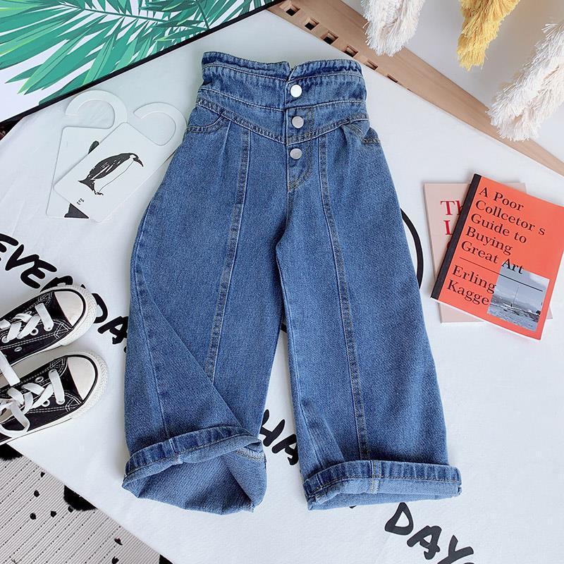 Conyson Kids Girls Wide-legged Jeans Spring Fall Children Loose Straight Soft Denim Pants Chubby Baby Girl High Waist Blue Jeans