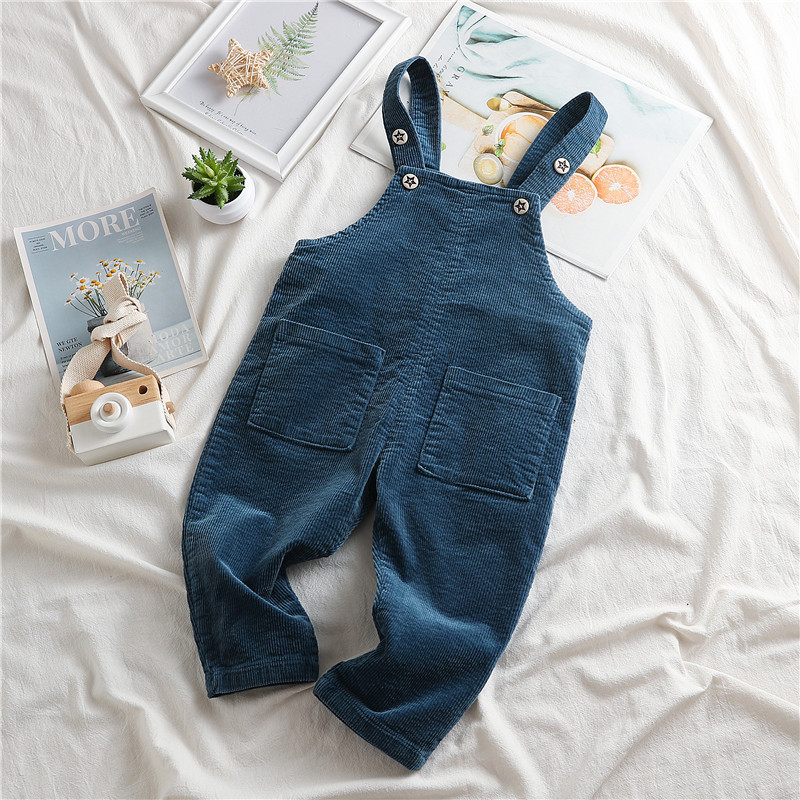 Wholesale Suspenders Style Kids Clothing Corduroy Pants Warm Knitting Kids Pants With Pockets Jumpsuit