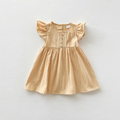 Conyson Wholesale 2023 Embroidery Summer Ruffle Flower Casual 2-8 Years Fairy Flying Sleeve Formal Wedding Kids Princess Dress