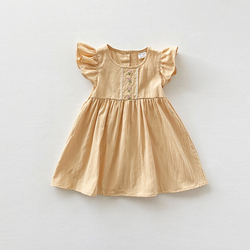 Conyson Wholesale 2023 Embroidery Summer Ruffle Flower Casual 2-8 Years Fairy Flying Sleeve Formal Wedding Kids Princess Dress