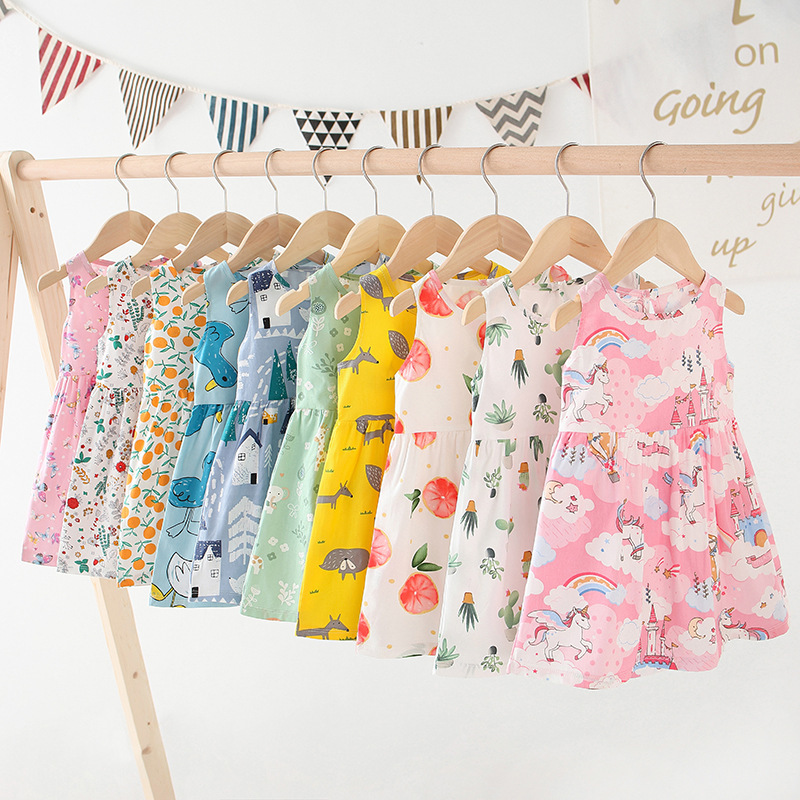 Wholesale Cartoon Sleeveless Kids Clothing Summer Cotton Baby Girl Dresses Summer Girls Dresses Boutique