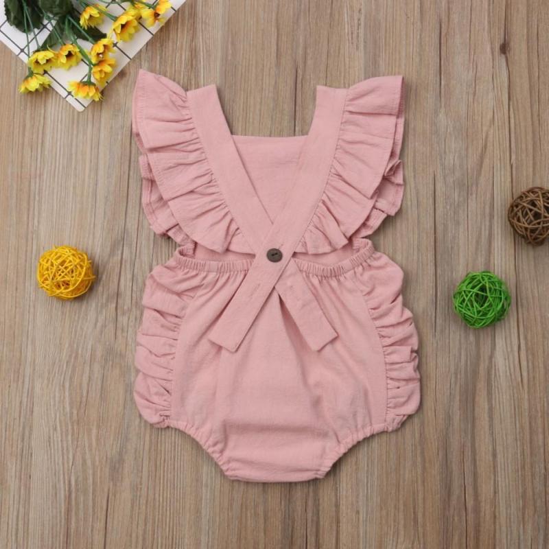 Conyson Wholesale Kids Baby Clothes Summer Sleeveless Candy Color Newborn Infant Baby Girl Solid Ruffle Romper Jumpsuit Outfits