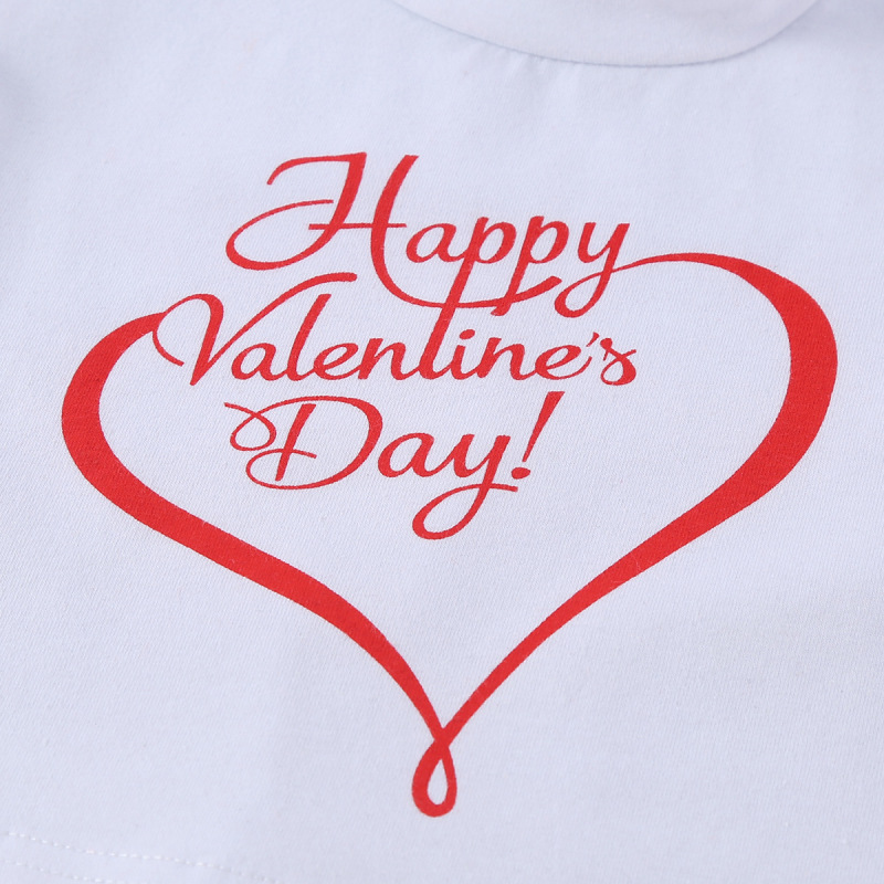 Conyson New Summer Valentines Days Kids Toddler Girls 2Pcs Clothes Sets Heart Letter Mesh Puff Sleeve T-Shirts+Bowknot Skirt Set