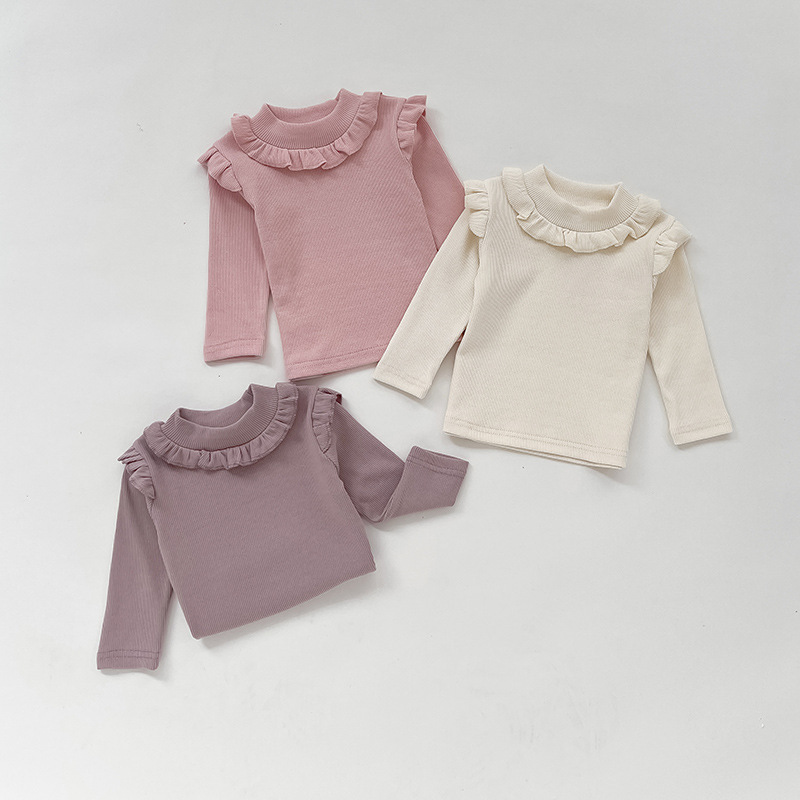 Conyson New Baby Korean Clothes Cotton Cute Pleated Ruffle Collar Long-Sleeved T-shirt Girl Sweet Princess Slim Legging Baby Set