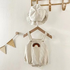 Conyson 2023 High Quality Sleeveless Corduroy Baby Rainbow Writer Suspender Rompers Warm Clothes Newborn jumpsuit