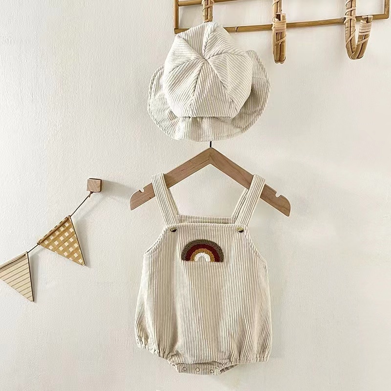 Conyson 2023 High Quality Sleeveless Corduroy Baby Rainbow Writer Suspender Rompers Warm Clothes Newborn jumpsuit