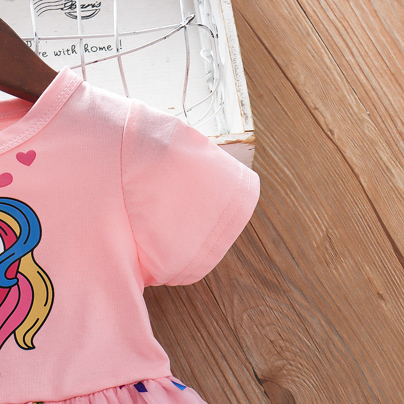 Conyson New Summer Girls Dress Cotton Cartoon Unicorn Splicing Mesh Party Princess Dresses For 2-6 Years Girls Birthday Clothes