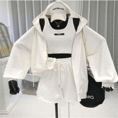 Wholesale AUTUMN fashion designer women's short Clothes sport suit woman clothing three-piece adult tank top shorts hoodie Sets