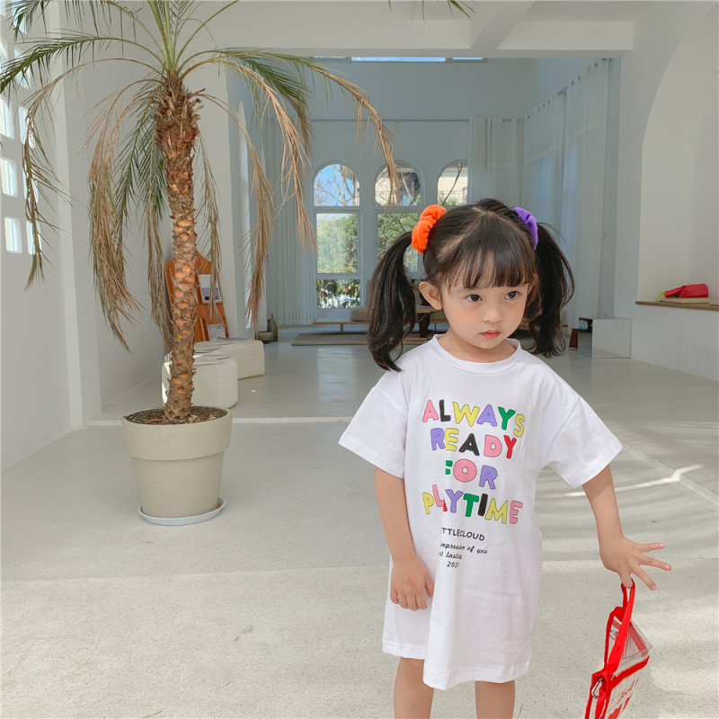 Conyson Hot Fashion Summer Kids Clothes Short Sleeve Solid Letter Colors Print Little Girls T-shirt Causal Flower Cotton Dress