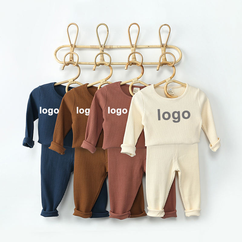 High quality 2 pieces set newborn Toddler Boy JacketsKid baby clothes solid colour ribbed baby clothing