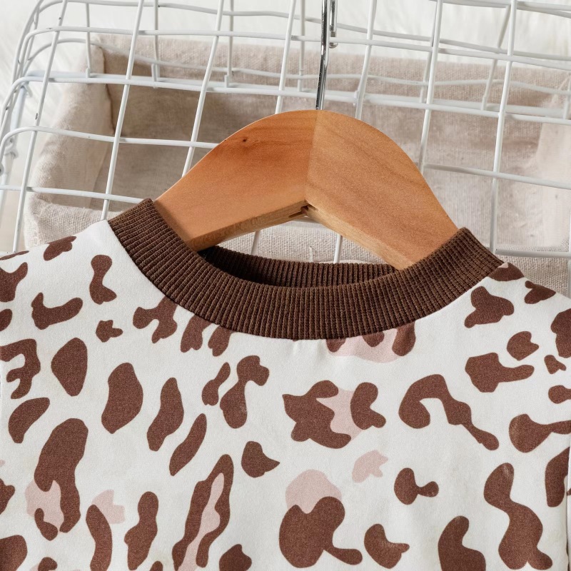 Conyson New Arrivals Spring Autumn Long Sleeve Leopard Printing 0-Neck Girls Fashion Two Piece Baby Girl Outfit 2pcs Clothes Set
