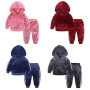 The Latest Design Explosion Gold Velvet Children Long Sleeve Kids Hooded Clothes Sets  Suits For Kids Boys