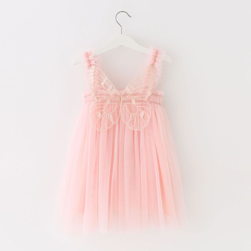 Conyson Wholesale Solid color Kids Girl Casual strap Sleeveless with butterfly wings Summer Baby Girls Tutu Dress