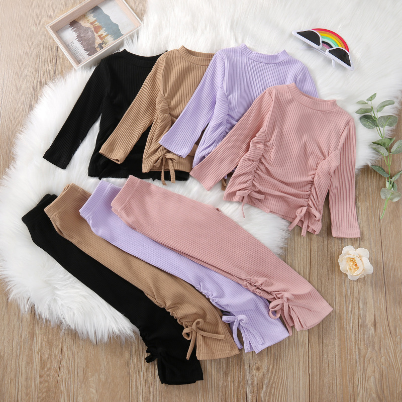 Conyson Children's Clothing Suits Drawstring Folds Slim All-match Bottoming Cheap Kids Suits girls clothing sets