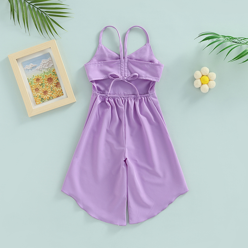 Conyson Fashion Kids Girls Summer Jumpsuit Pants Solid Color V-neck Strap Suspender Flared Pants Baby Girls Clothes Dress Casual