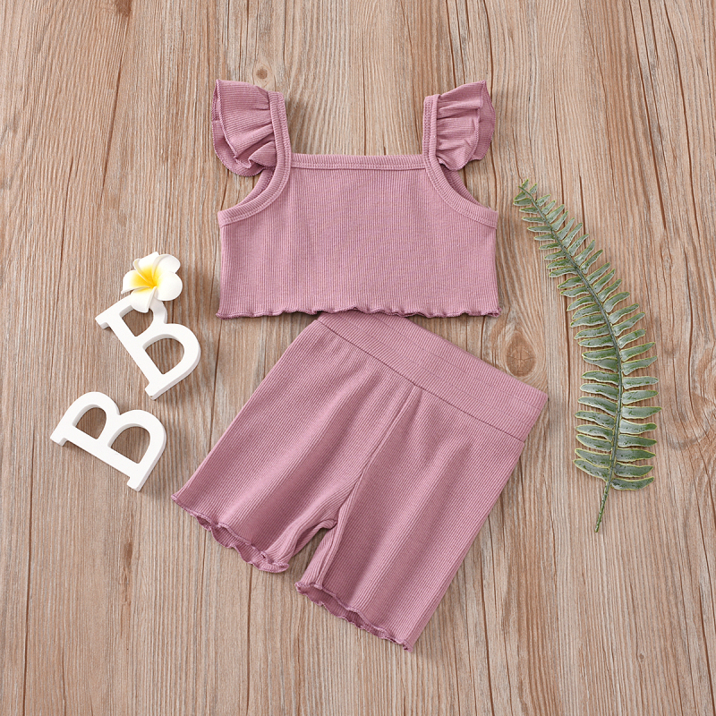 Conyson new style fashion casual fly sleeve shirt and shorts set kids children's wear baby kids girl summer clothing cotton sets