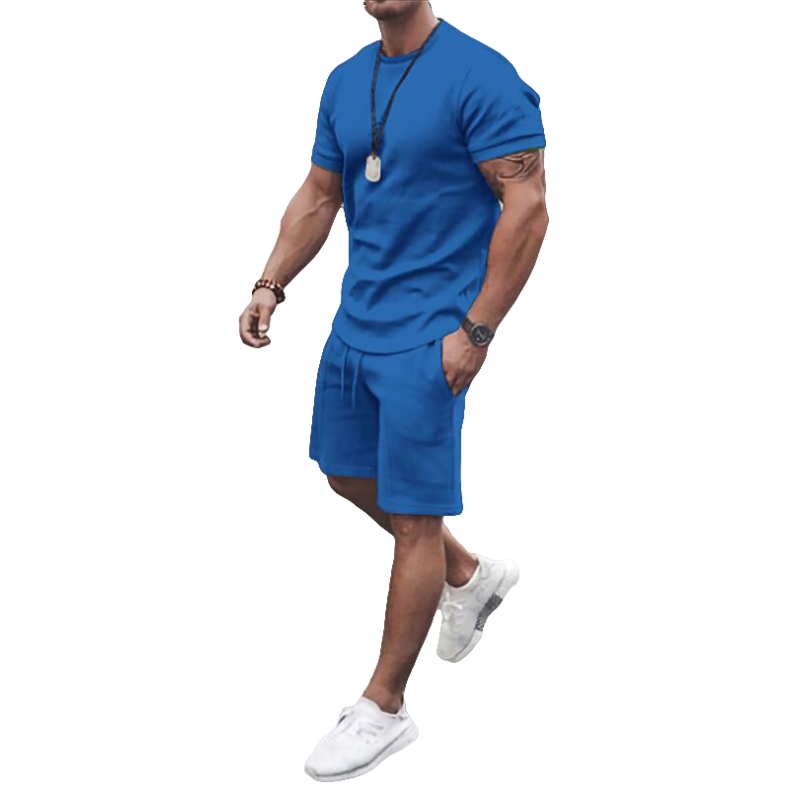 Wholesale Summer New Men Casual Shorts Sets Short Sleeve T Shirt Shorts Solid Tracksuit Set Men's Brand Clothing 2 Pieces Sets