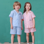 Solid Cotton Kids Cartoon Pajamas Solid Short Sleeves Girls Pyjamas Set Wholesale Kids Custom Two Piece Children Pajama Set