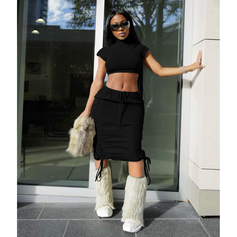 Conyson High Quality Crop Top Summer Seamless Sexy Short Loose Plus Size  Camouflage Pleated Skirt Gym Suit Cozy 2Pcs Women Set