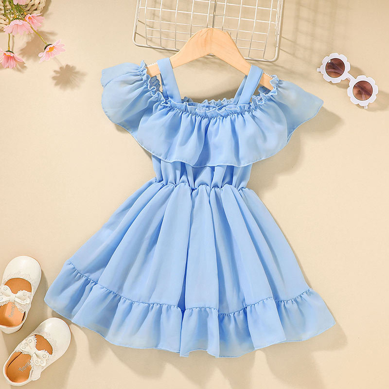 Hot sale Summer 1-6 year kid girl birthday children sweet clothes infant toddler short sleeve ruffle baby princess party dress