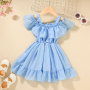 Hot sale Summer 1-6 year kid girl birthday children sweet clothes infant toddler short sleeve ruffle baby princess party dress