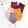 Conyson ins hot sale summer fashion linen Sleeveless pure color toddler kids clothing Rompers wear new born baby clothes rompers