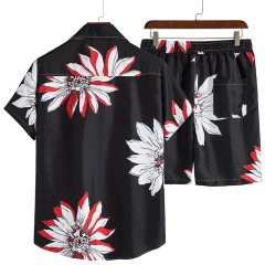 New 2023 Summer Jogger New Designer Short Hawaiian Print Tracksuit Large Size Beach Button Suit Quick-Dry Men Two Pieces Sets