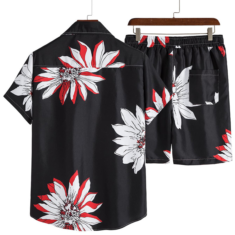 New 2023 Summer Jogger New Designer Short Hawaiian Print Tracksuit Large Size Beach Button Suit Quick-Dry Men Two Pieces Sets