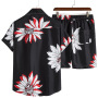 New 2023 Summer Jogger New Designer Short Hawaiian Print Tracksuit Large Size Beach Button Suit Quick-Dry Men Two Pieces Sets