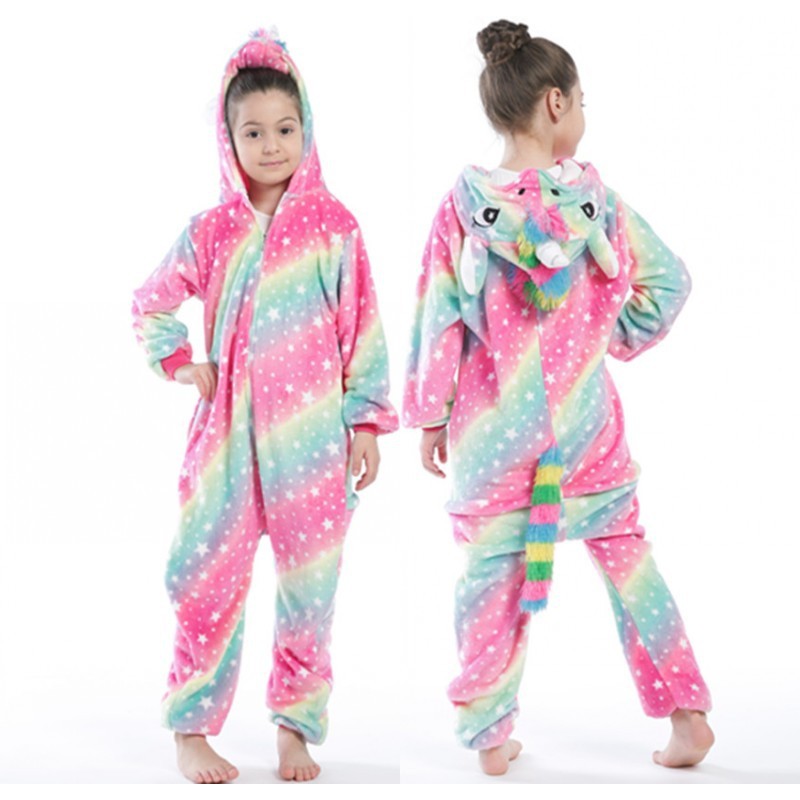 Wholesale Tie Dye  Kids Girl Jumpsuit Pyjamas Kids Cartoon Girls' Sleepwear Kids Unicorn Onesie Flannel Pajamas