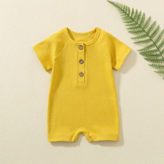 Conyson Wholesale Customize Baby Clothes Solid Cotton New Born Summer Knitted Unisex Spanish Sweatshirt Short-Sleeve Baby Romper