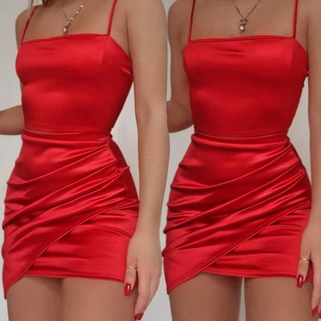 Conyson Delivery Fast Stock Clothing Spring Summer Women's Clothes Solid Color Shirring Design Women's Daily Slip Dress