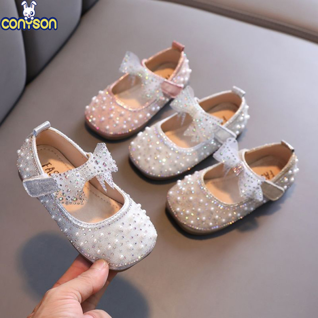 Conyson Fashion Factory Direct Princess Bow Baby Princess Dress Shoes Sweet Bow Infant Prewalker Soft Sole Baby Girls Shoes